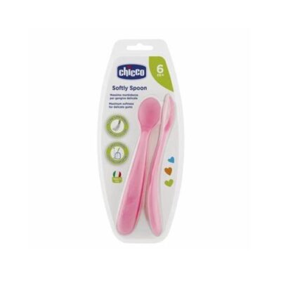 CHICCO 2 CUILLERE SILICONE  6M+ ROSE